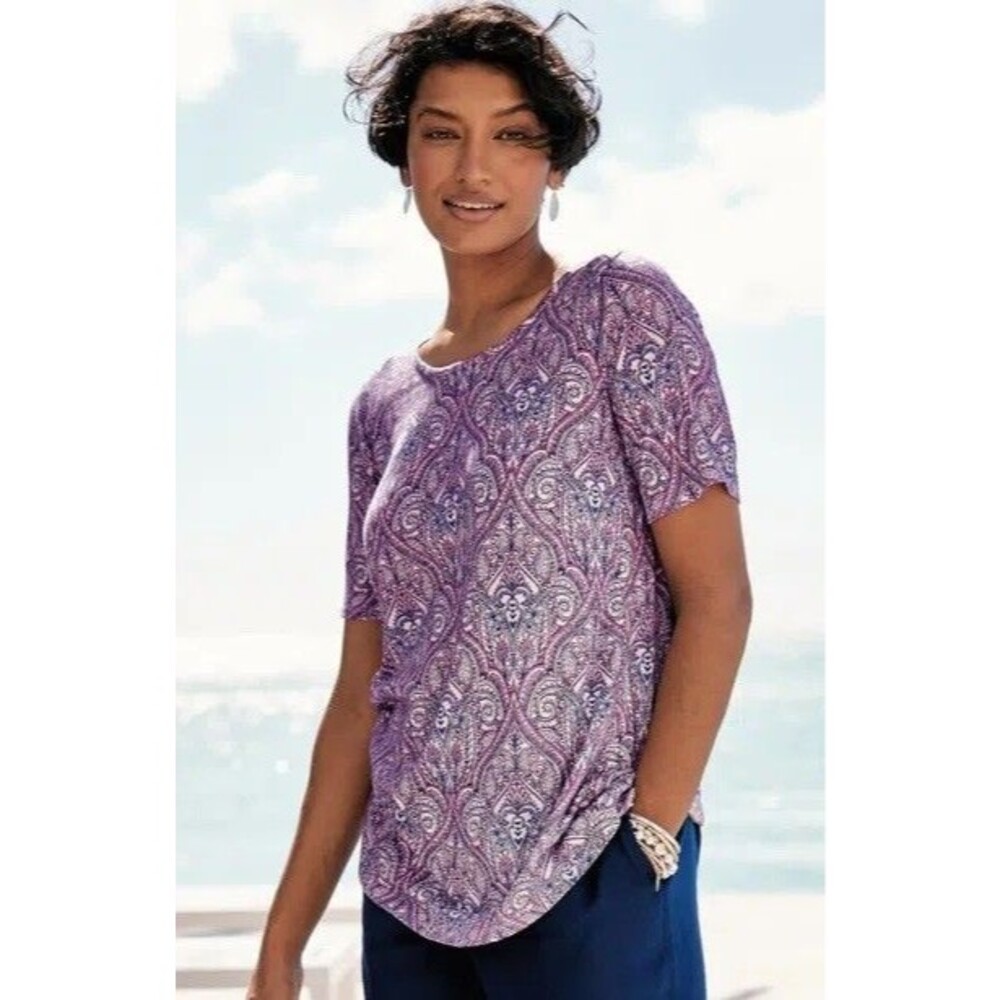 J. Jill Top Women’s Small Purple Blue Paisley Cotton Modal Short Sleeve Casual